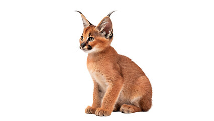 Wild caracal lynx cat sitting sideways wildlife isolated on transparent background © Daniel