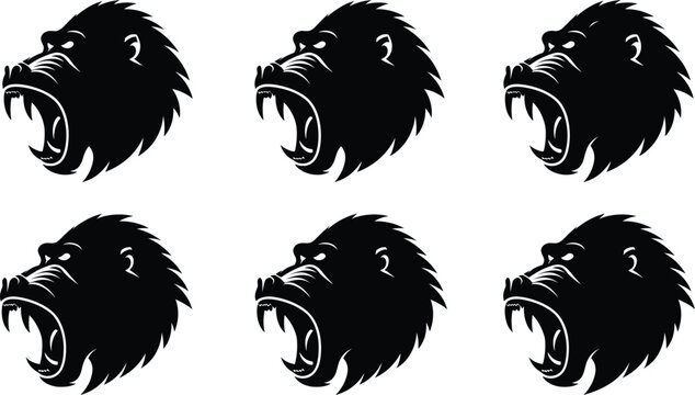 Aggressive baboon head silhouette vector logo design for sports and gaming branding
