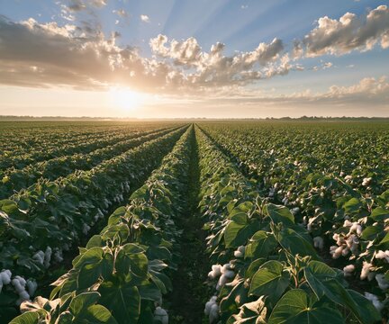 Vibrant Cotton Plantation in Dramatic Light