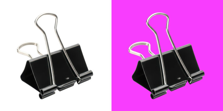 Black paper binder clips attached together transparent png