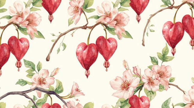 Watercolor Heart & Cherry Background