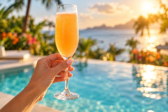 Mimosa by Tropical Pool at Sunset