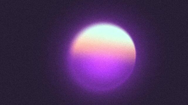 Glowing gradient orb floating in dreamy retro sensor noise loop