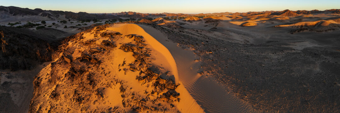 Hoanib river valley desert landscape at Sunrise in Namibia