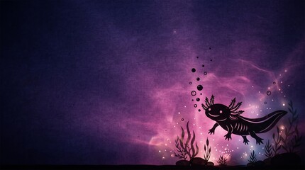 Fototapeta premium Cute axolotl creature in glowing purple underwater world