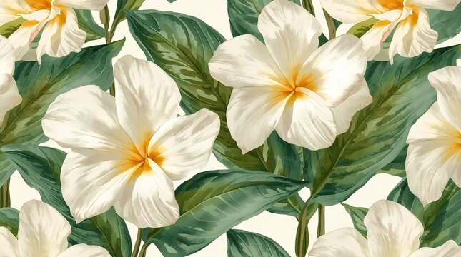Watercolor White Plumeria Flower Background
