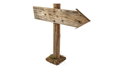 Rustic blank wooden directional arrow sign post isolated on transparent background © Samuel