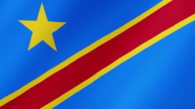 Waving national flag of the democratic republic of the congo. A detailed fabric texture creating a realistic and patriotic video background