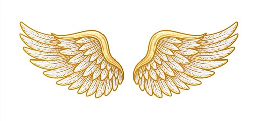 Obraz premium Elegant gold and white angel wing icons with a subtle glow, perfect for spiritual and holiday card designs.