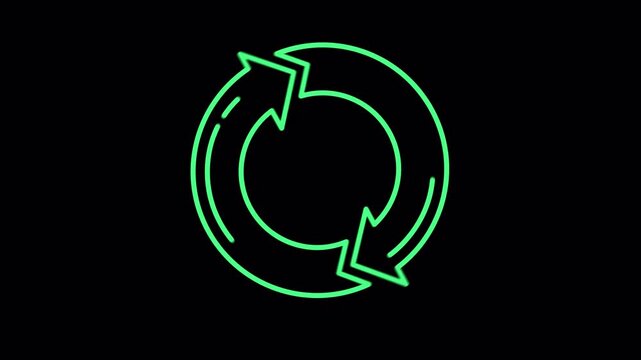 Glowing Neon Green Refresh Icon Animation Loop.
