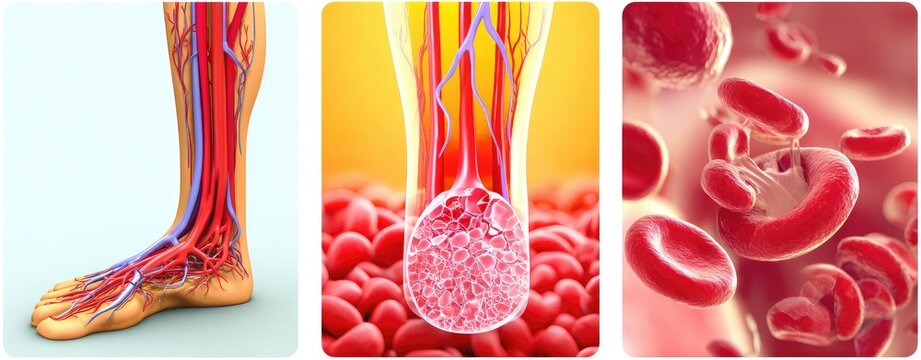 Medical illustration of blood vessels, tissue, and cells