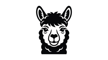 Fototapeta premium Stylized llama portrait featuring clean black and white vector lines isolated on a plain white background