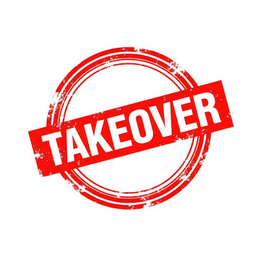Red Takeover Stamp Graphic with Rough Texture and Circular Border