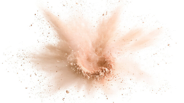 Beige cosmetic powder explosion with motion isolated transparent on transparent background
