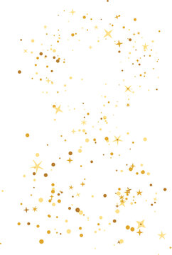 Golden glitter particles and stars in a festive celebration during a bright and airy atmospheric background