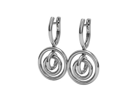 Elegant silver hoop style spiral leverback earrings displayed together transparent background