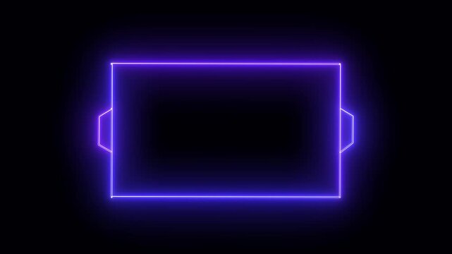 Rectangle neon frame shines with a bright violet light and decorative side handles, providing a sleek and modern minimalist border that is perfectly suited for digital text display in tech projects.