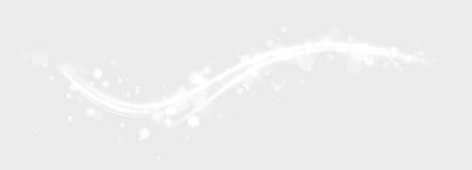 Flowing white light trail with sparkle dust and bokeh. Glowing magic wave effect isolated on transparent background. Abstract glowing motion overlay design © TOMA