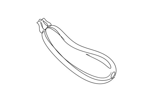 Single line drawing of a fresh zucchini squash vegetable.