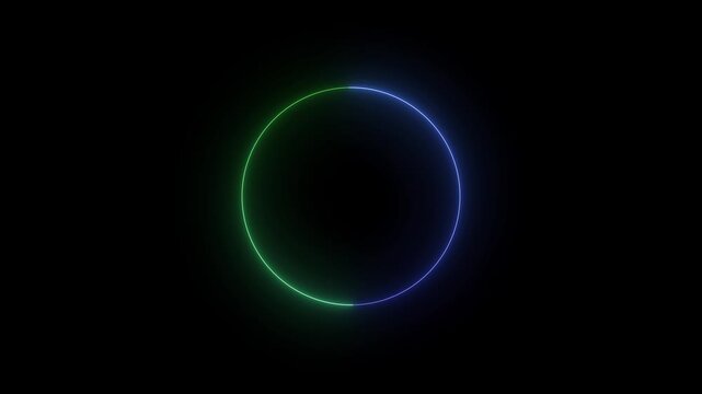 Loading animation features a perfect glowing ring split between vibrant green and blue hues which rotates continuously to represent a completed or active status in modern digital interface software.