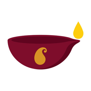 Traditional indian clay oil lamp diwali diya icon for festival of lights celebration in flat vector style Vector