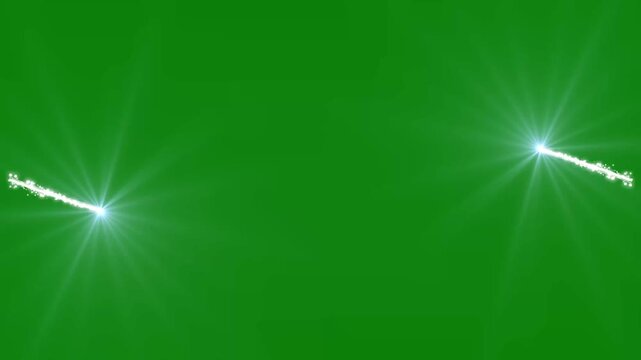 Dual parallel white glitter lines streaming across green background with bright starburst flares, shimmering particles and elegant border effects for festive video overlays, seamless 4k motion