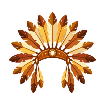 Colorful native american feather headdress with brown and yellow plumage in a traditional tribal style design Vector