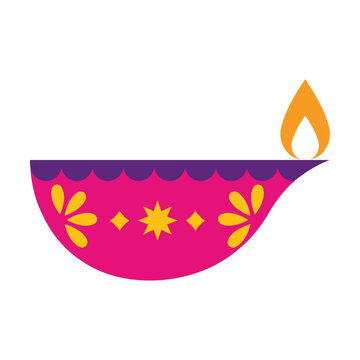 Colorful traditional clay diya lamp with a bright flame for diwali festival celebration vector illustration Vector