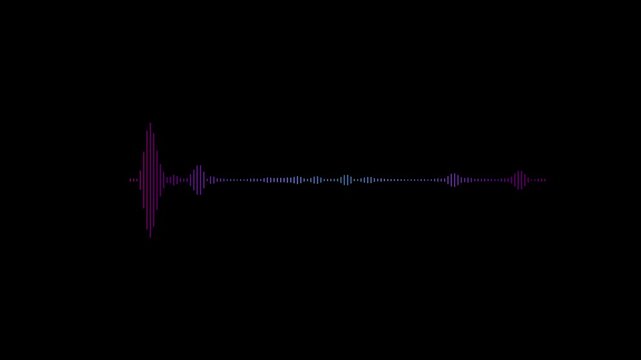 Audio visualization graphic displays dynamic purple sound waves pulsing rhythmically across a dark background, representing digital communication and modern signal processing technology in a virtual.