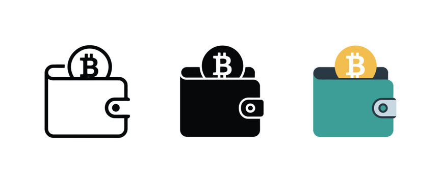 Bitcoin crypto wallet icon for digital payment, cryptocurrency storage, secure finance, blockchain transactions, and virtual currency vector illustration
