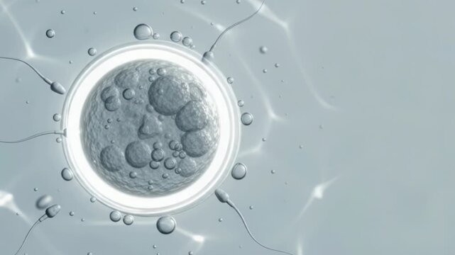 Microscopic footage of an embryo cell or ovum in a laboratory environment during fertilization or stem cell research.