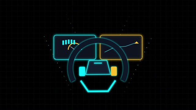Neon digital dashboard hud interface with dynamic financial growth charts and analytics metrics desi
