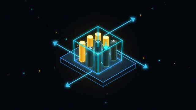 3D isometric data visualization with glowing digital bar charts and dynamic hud interface analytics