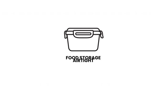 Simple line drawing of a black outlined plastic container for airtight food storage, suitable for icons, logos, and packaging designs.