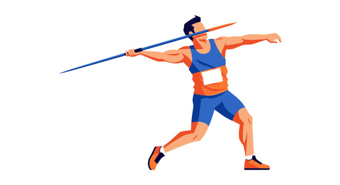 Javelin thrower illustration depicts an athlete in mid action against a white background