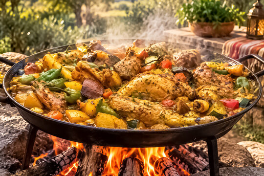 Poulet colombo antillais au feu de bois