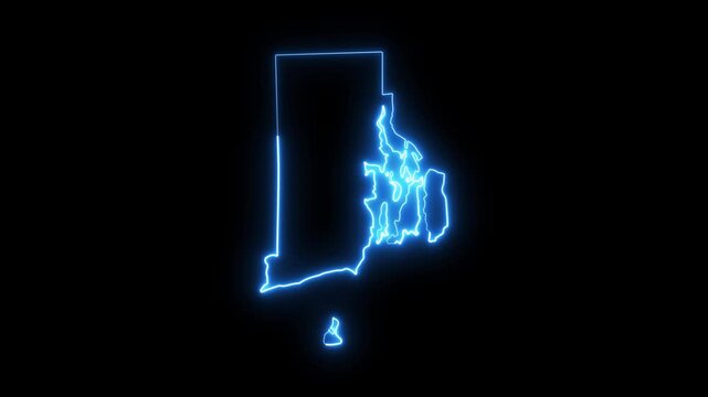 Rhode island state map outline with glowing neon blue light effect on black background