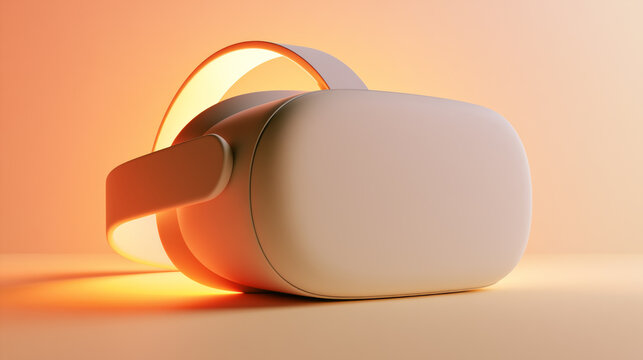 White futuristic VR headset illuminated by warm orange lighting