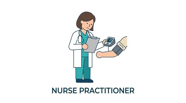 Nurse practitioner checking patient blood pressure with digital monitor for clinical diagnosis