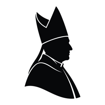 Pope Bishop silhouette wearing miter for religious clergy church design