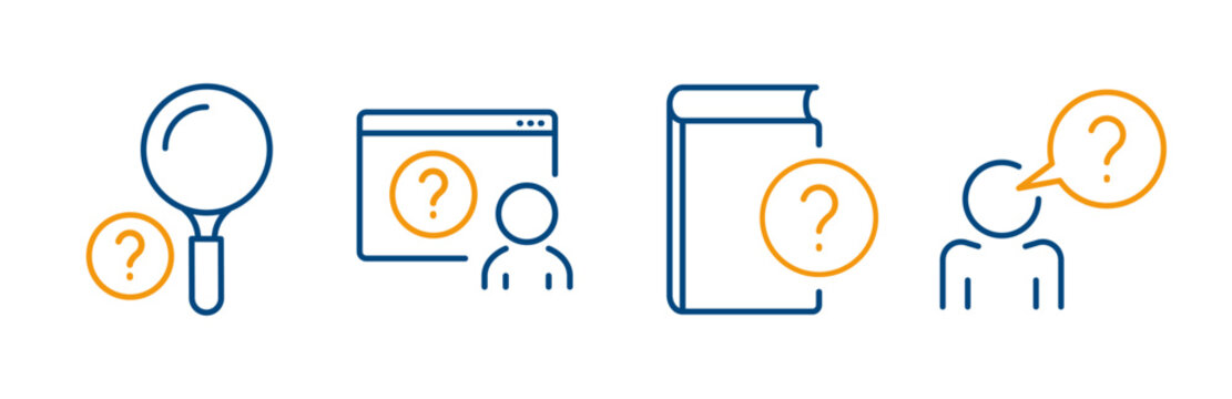 search question mark, guide book, faq website, doubt man, vector and glyph icon set, outline icons