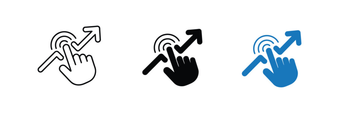CTR click through rate icon with growth chart and finger touch symbol for digital marketing, online advertising, website analytics, and engagement