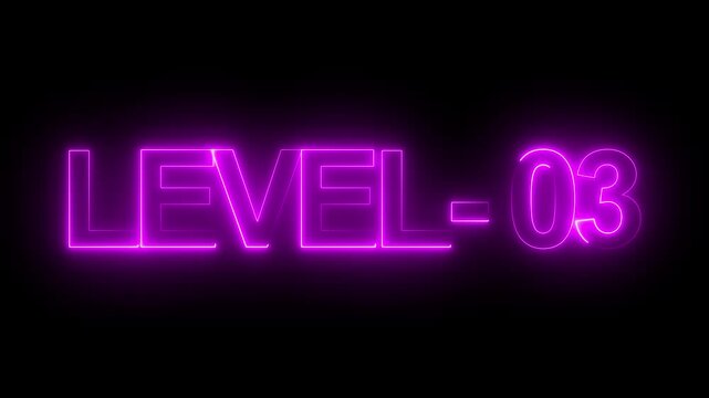 
Level -3 neon bright text font, colorful motion animation. Ideal for futuristic game intros animation. Neon level 3 up sing on a black background.