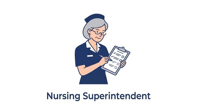 Nursing superintendent writing on clipboard for hospital administration and staff supervision