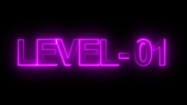 neon Level-1 text inside a horizontal banner on black background. level 1 text icon animation. Neon level up sign. neon next Level text