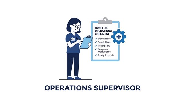 Operations supervisor reviewing hospital operations checklist on clipboard for facility management