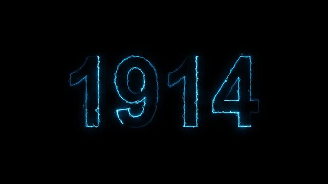 1914 neon line text. Abstract 1914 neon text animation, Glowing neon number text background 4k video abd fast world war