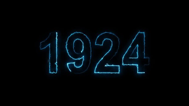 1924 neon line text. Abstract 1924 neon text animation, Glowing neon number text background 4k video animation . important year

