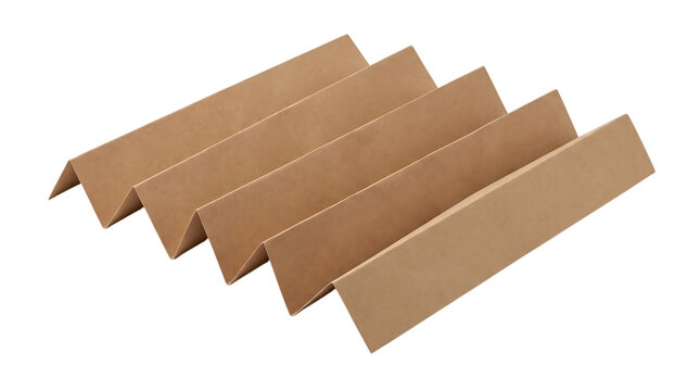Stacked brown cardboard boxes on floor isolated on transparent background