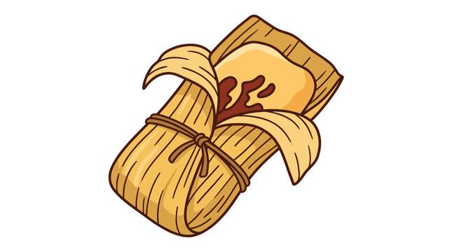 Traditional tamal wrapped in a corn husk isolated on a white background